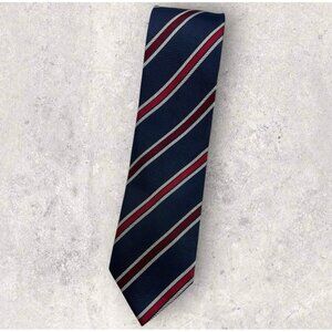 ALTEA Silk Tie ITALY XL Navy Red White Striped W:3.4" EUC